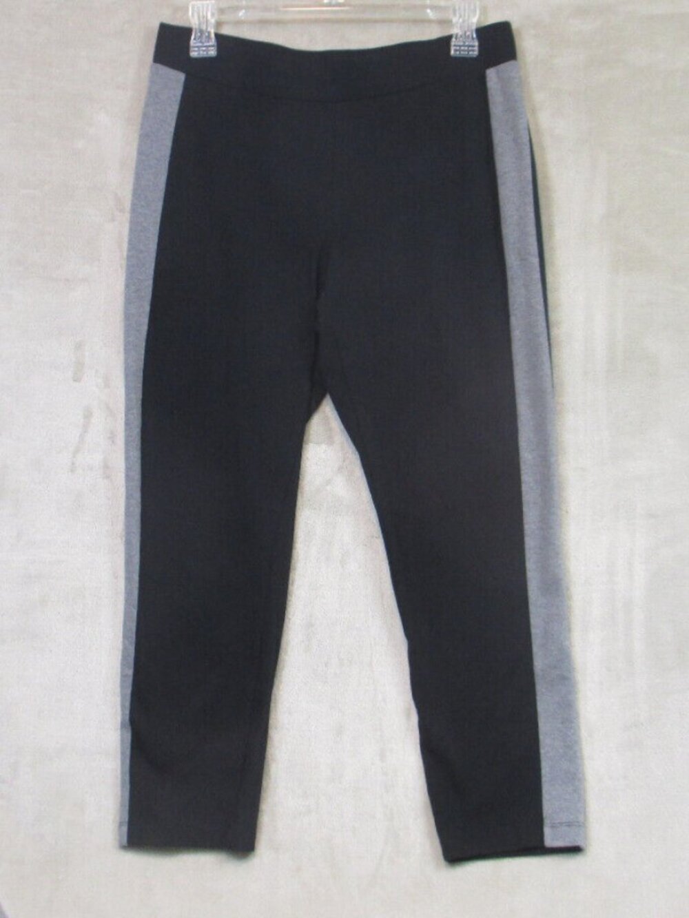 Eileen Fisher Womens Black Side Gray Stripe Organic Cotton/Spandex Crop Pants PM